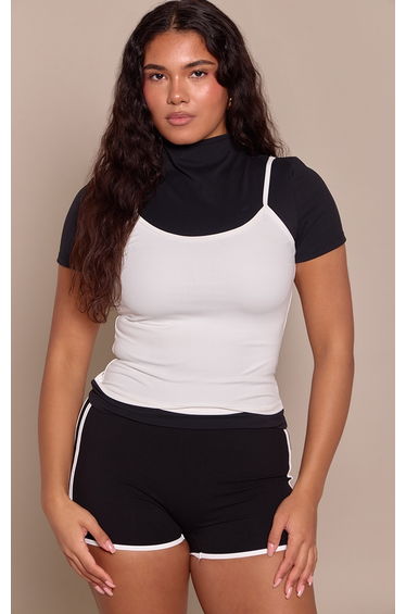 Shape Black Sculpt Contrast Cami Detail Short Sleeve Top