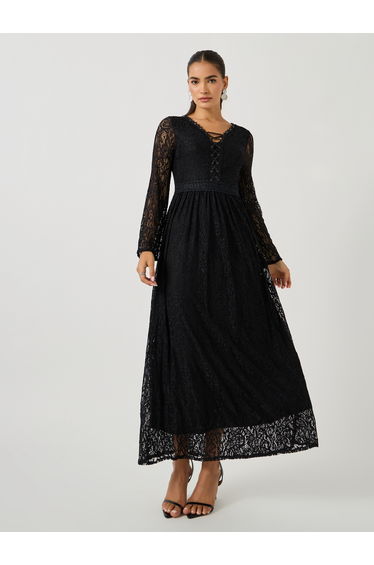 Lace Long Sleeves A-Line Maxi Dress