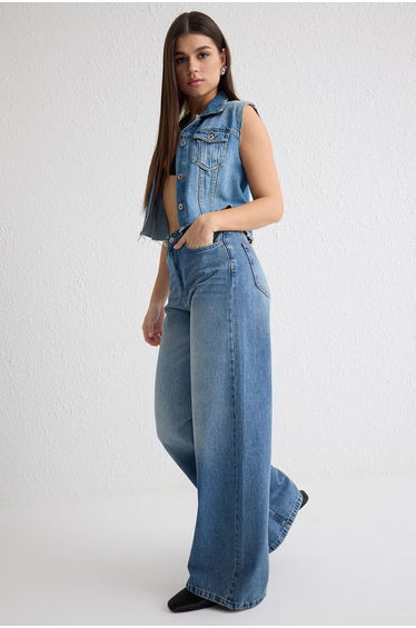 Blue High Waist Loose Wide Leg Jeans