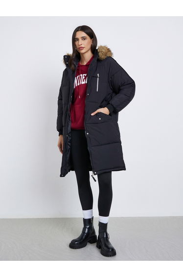 Black Oversized Padded Parka Coat
