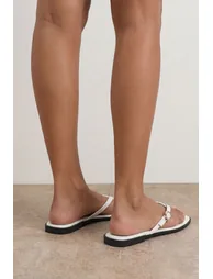 Babs Faux Leather Buckle Detail Flip Flops - 1