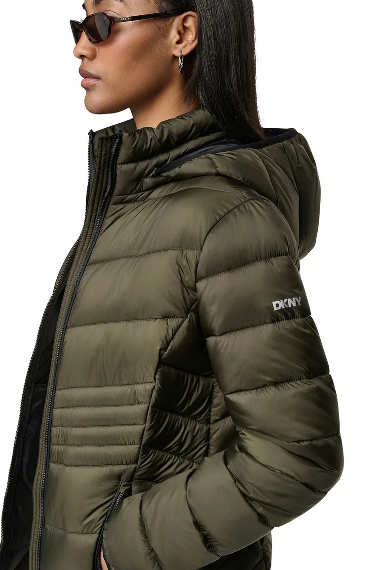 Long Lightweight Puffer Jacket With Hood Loden - 3
