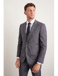 Slim Fit Navy Textured Pow Check Suit Jacket - 1