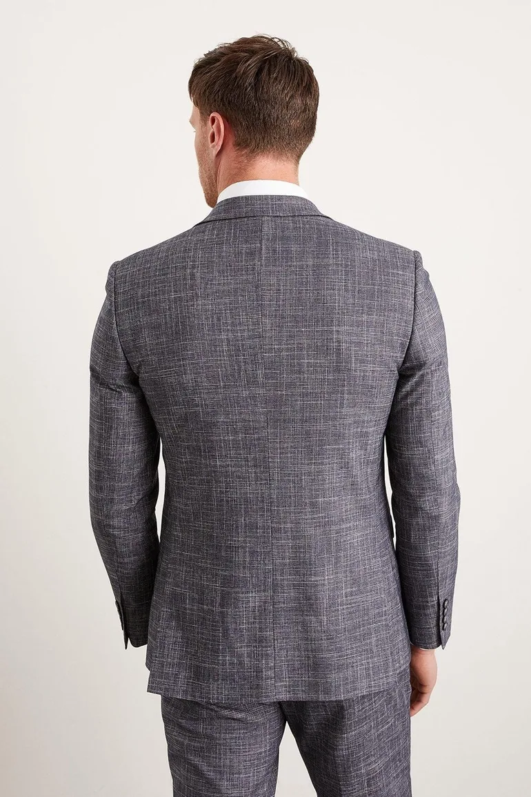 Slim Fit Navy Textured Pow Check Suit Jacket - 2