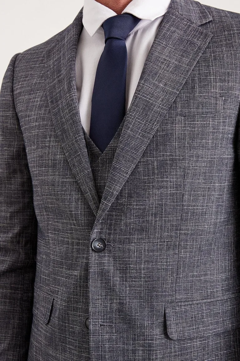 Slim Fit Navy Textured Pow Check Suit Jacket - 3