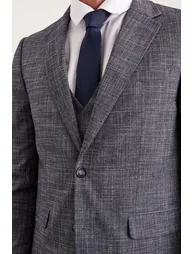 Slim Fit Navy Textured Pow Check Suit Jacket - 3