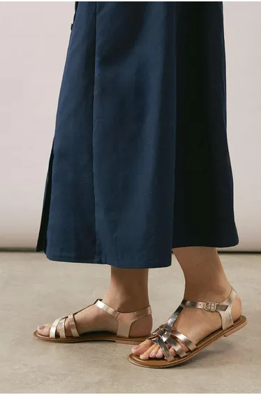 Good For The Sole: Extra Wide Fit Leather Magali Comfort Flat Sandals