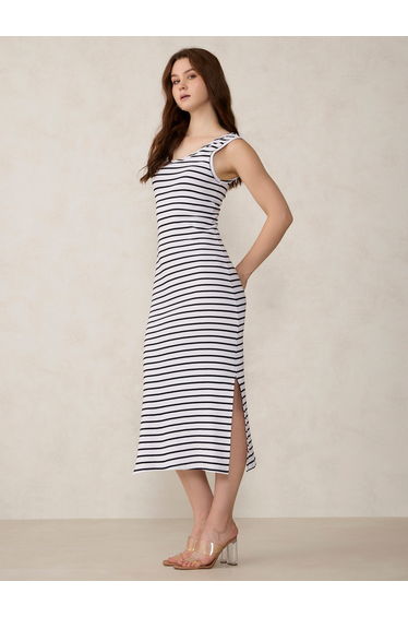 White Striped Knit Tank Dress