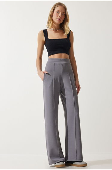 Women's Gray Flexible Palazzo Trousers