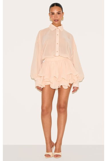 Petite Peach Chiffon Long Sleeve Playsuit