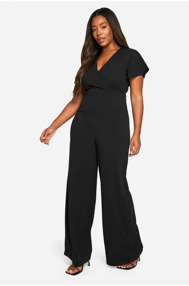 جمبسوت بأرجل عريضة بتصميم لف - أسود - للمقاسات الكبيرة