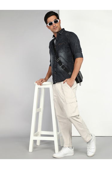 Men Black Denim Shirt with Buttons