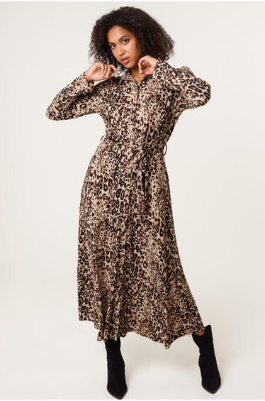 Soft Touch Leopard Print Midi Shirt Dress