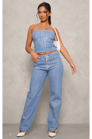 Petite Blue Iridescent Metallic Denim Jeans