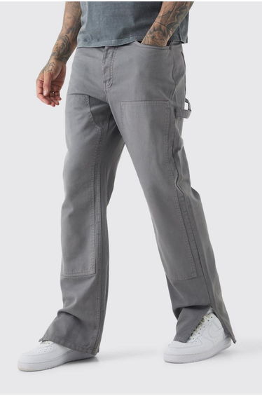 Tall Relaxed Overdye Carpenter Split Hem Trouser In Charcoal - charcoal