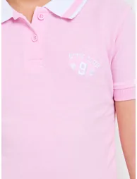 Girls Pink Polo Dress with Minimal Embroidery - 2