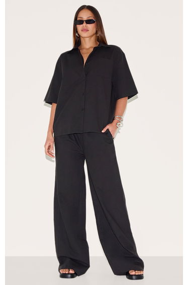 Tall Black Linen Look Oversized Shirt