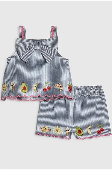 Baby Girls Blue Stripe Bow Cami Set