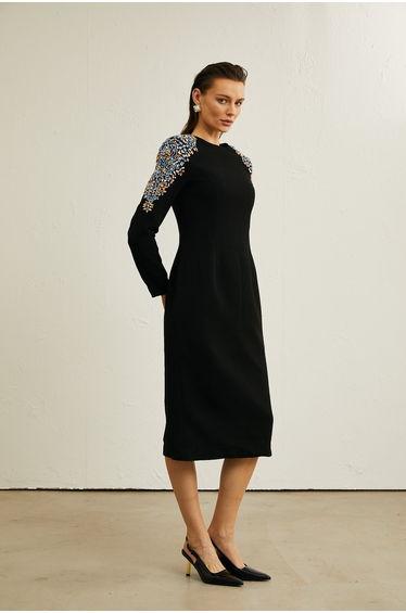 Maëlys black crystal-embellished midi dress