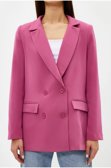 Pink Regular Lined Double Breasted Closure Woven Blazer Jacket
