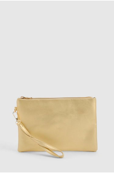 Basic Zip Top Clutch Bag - gold