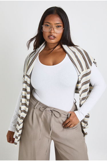 Plus Basic Long Sleeve Scoop Neck Bodysuit - white