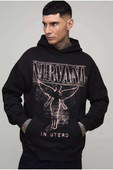 Tall Oversized Nirvana License Print Hoodie - black