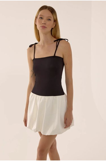 Square Neck Slim Fit Mini Dress with Baloon Hem