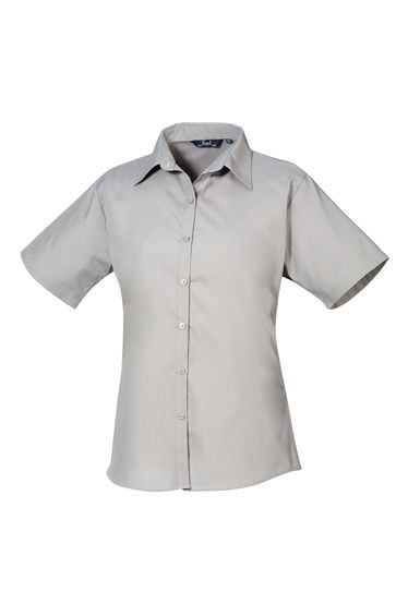 Premier Short Sleeve Poplin Blouse / Plain Work Shirt - Silver