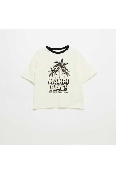 Short-Sleeve Patterned T-Shirt with Contrasting Trim WHITE