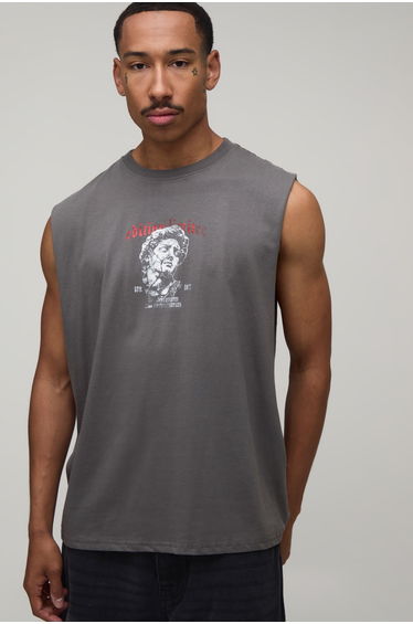Charcoal Oversized Renaissance Micro Print Tank - charcoal