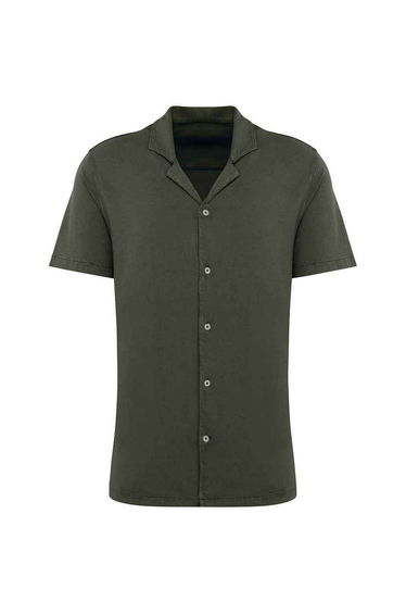 Spasso Mens Jersey Short-Sleeved Shirt - Washed Organic Khaki
