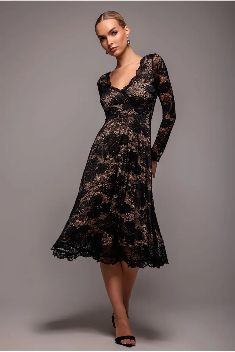 goddiva scalloped lace dress Shop Goddiva Scalloped Lace A-line Midi Dress