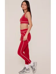 Red Seamless Contrast Detail Leggings - 1