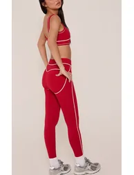 Red Seamless Contrast Detail Leggings - 2