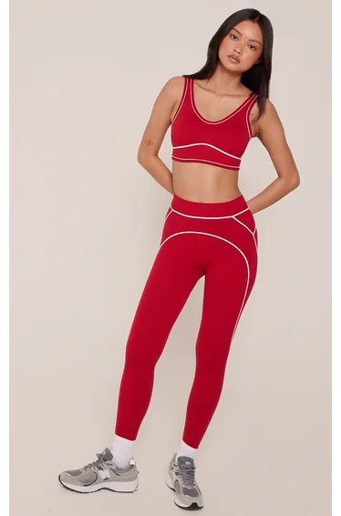 Red Seamless Contrast Detail Leggings