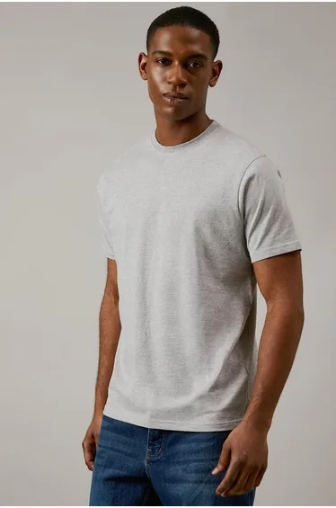 تيشيرت سادة بياقة دائرية - رمادي