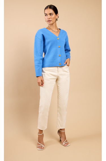 Yvaine Blue Button Detail Knit Cardigan