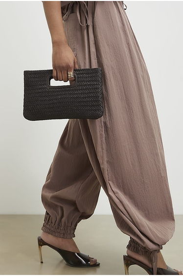 Brown Woven Leather Clutch Bag