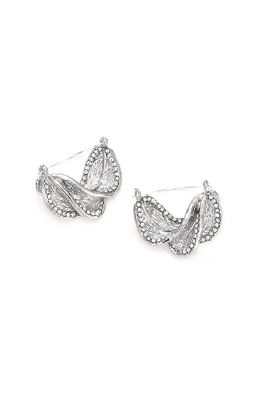 Artistic Folded Petals Rhinestones Earrings in Silver
