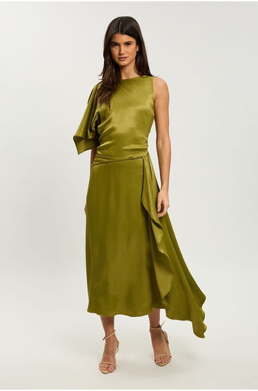 Petite Viscose Drape Satin Midi Dress