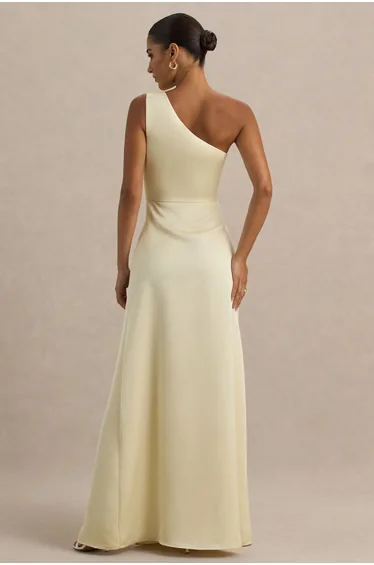 Beth | Lemon Asymmetric Neckline High-Split Maxi Dress