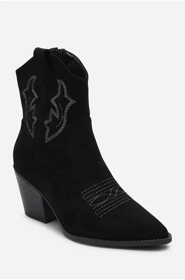 Seraphina Black Suede Cowboy Boots Ankle Length Western Block Heel