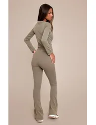 Petite Olive Contour Rib Button Detail Flare Leggings - 2