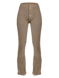Petite Olive Contour Rib Button Detail Flare Leggings - 4