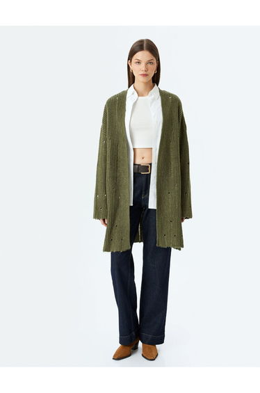 Oversize V Neck Flowy Long Knitted Cardigan