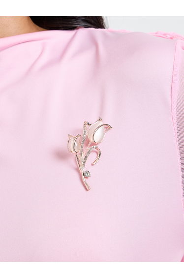 Pink Tulip Brooch with Gold Accents