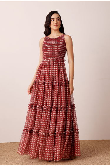 Mhairi Maxi Dress in Burgundy Plaid