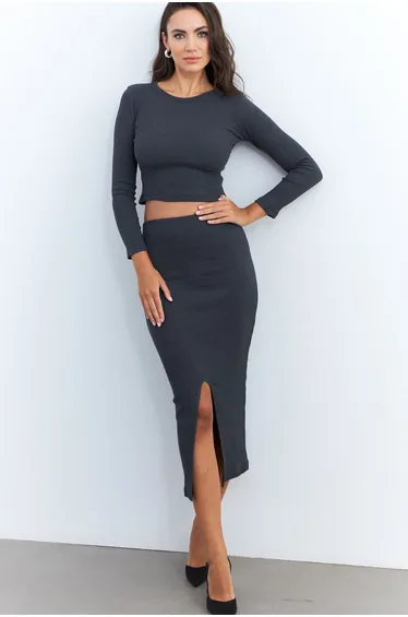 Women's Anthracite Basic Camisole Top and Bottom Set