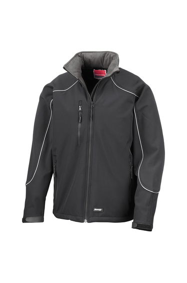 WORK-GUARD by Result Mens Ice Fell Hooded Soft Shell Jacket - Black/Black